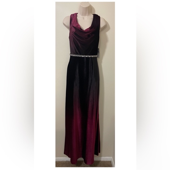 Ignite Velvet Ombre A Line Cowlneck Dress with Beading. Size 6. NWT - Picture 9 of 15